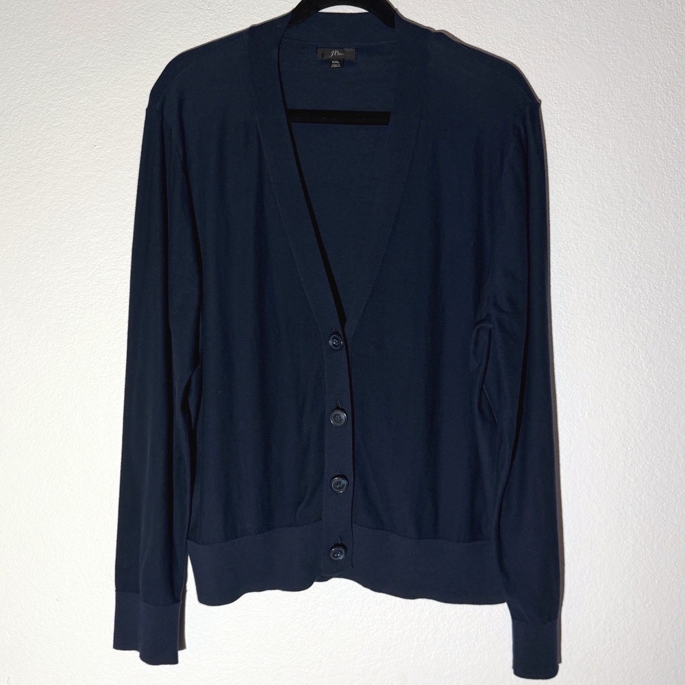 J.Crew Navy Blue 100% Cotton V-Neck Button Front Cardigan Sweater XXL